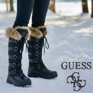 GUESS Black Winter Boots with Faux Fur Trim